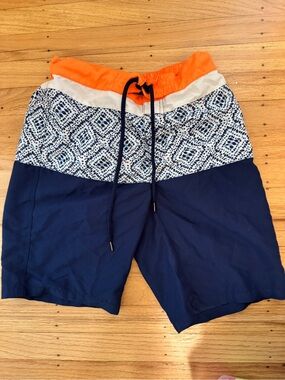 Sunuva Boys' Navy Swim Trunks with Orange Waistband